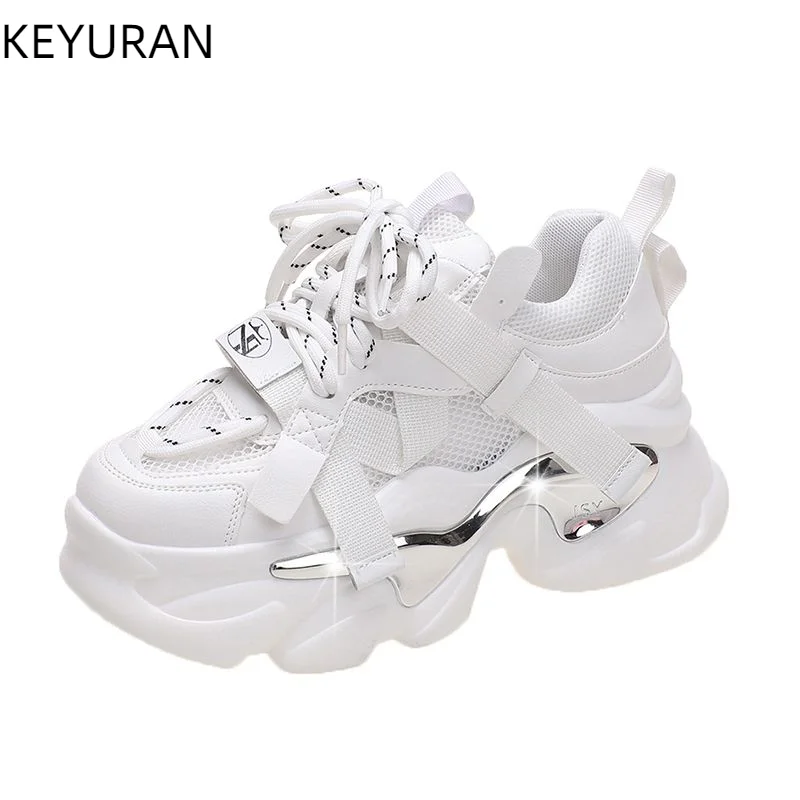 

High Platform Shoes Women Sneakers Breathable Mesh Chunky Sports Casual Shoes New Female 2023 Summer Vulcanize White Dad Shoes