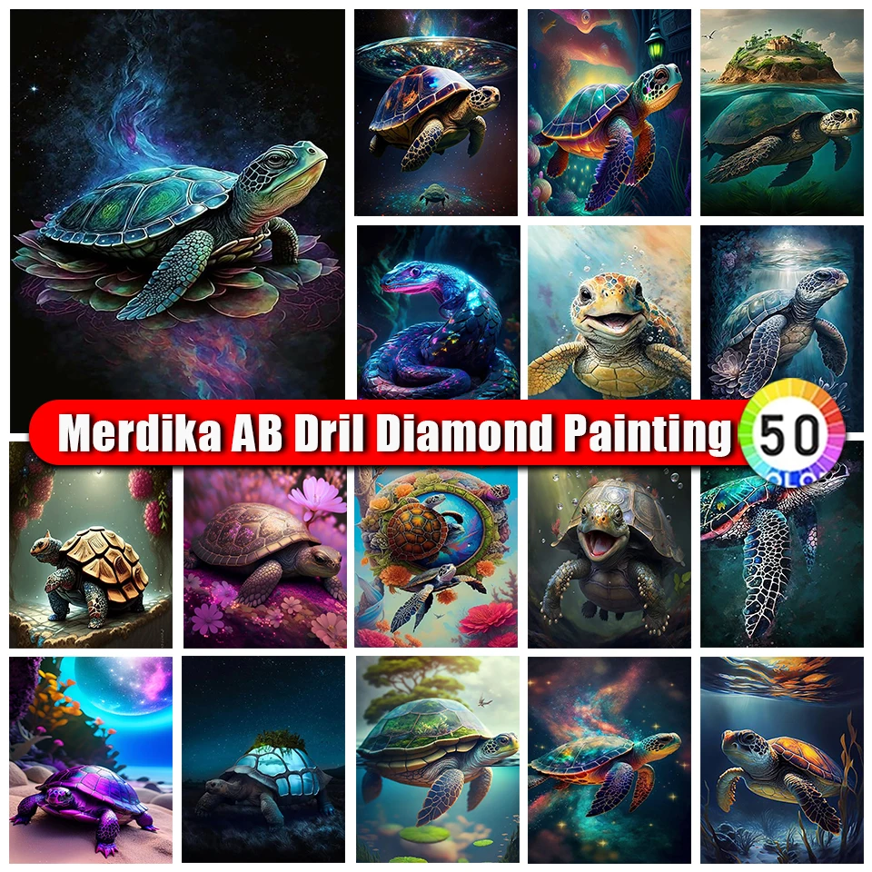 

Merdika сумка на молнии AB алмазная живопись черепаха Новинка 2023 животное полная квадратная круглая Алмазная вышивка мультяшная фотография