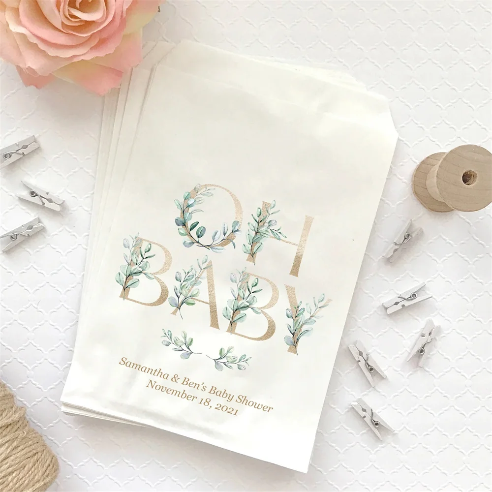 

50 Greenery baby shower favor bags - Baby shower candy bags - Baby shower treat bags - Woodland baby shower bags - Treat bags