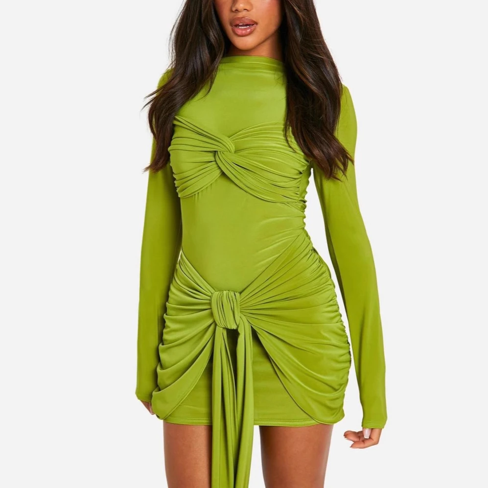 Новые плиссированные женские платья на шнуровке с высокой талией облегающее