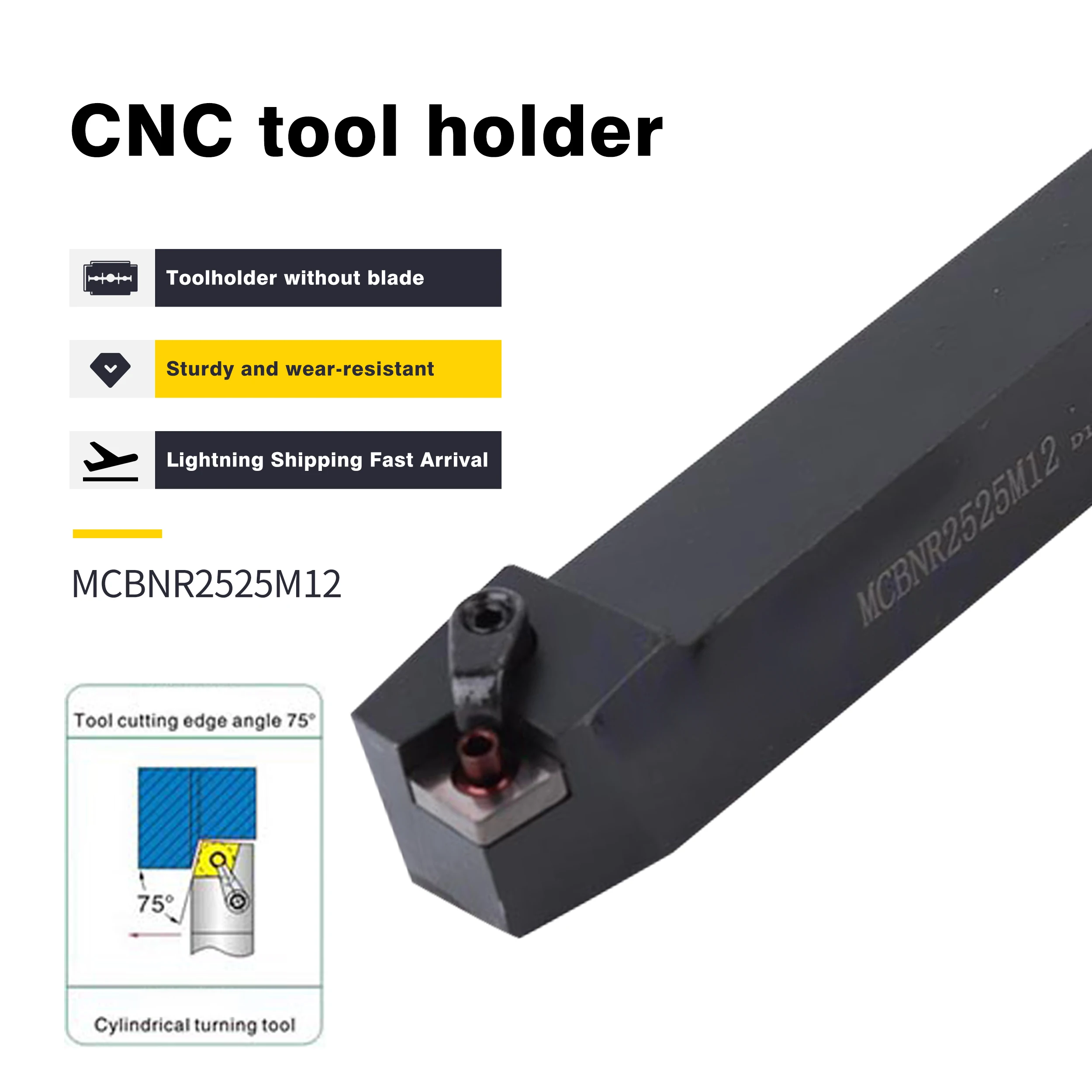 

1pc MCBNR1616H12 MCBNR2020K12 CNC Lathe Cutting Boring Bar MCBNR2525M12 External Turning Tool Holder,For CNMG1204 Carbide Insert