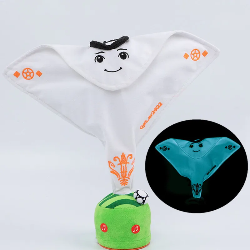 

2022 Qatar World Cup Mascot La'eeb Cape Cloak Luminous Doll Plush Toy With Music Soccer Lovers Souvenir Collection Gift For Kid