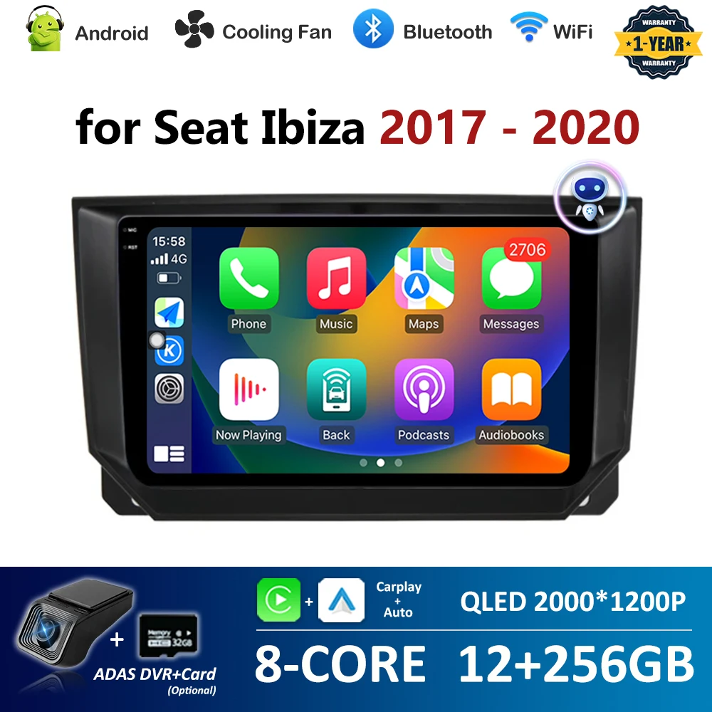 Android-навигатор GPS для Seat Ibiza 2017-2020 Carplay автомобильный мультимедийный плеер 4G WiFi QLED