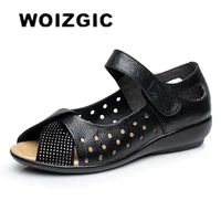 woizgic women female ladies old mother cow genuine leather shoes sandals hollow casual summer cool beach size 42 43 zyx 187