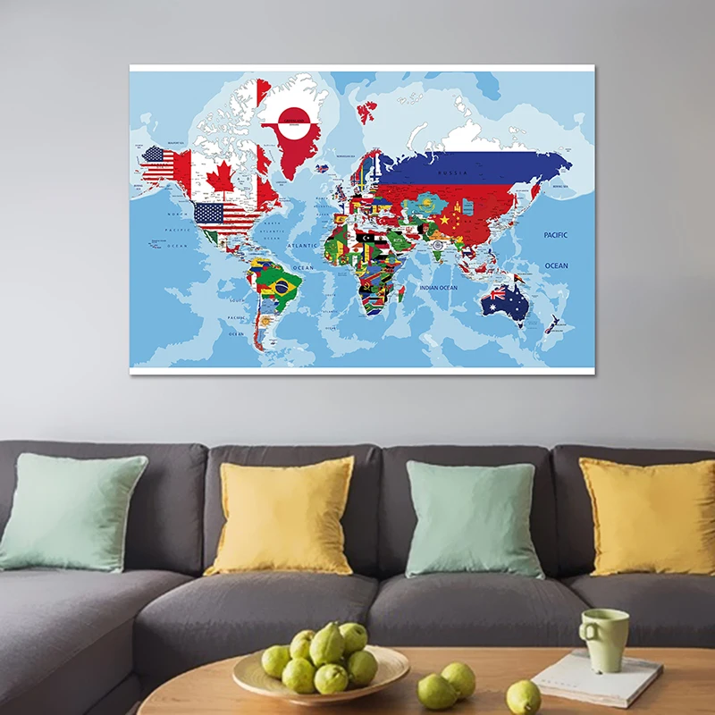 

150*90cm The World Map Non-woven Canvas Painting Retro Wall Art Poster for School Supplies Living Room Home Decoration