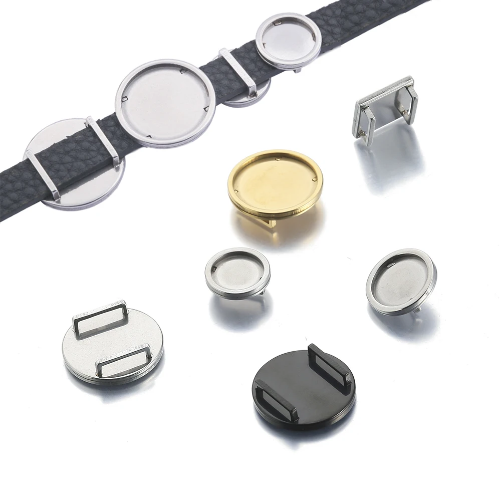 5 pièces en acier inoxydable Cabochons ronds lunette Base plateau réglage cuir cordon curseur perles pour bracelet à bricoler soi-même