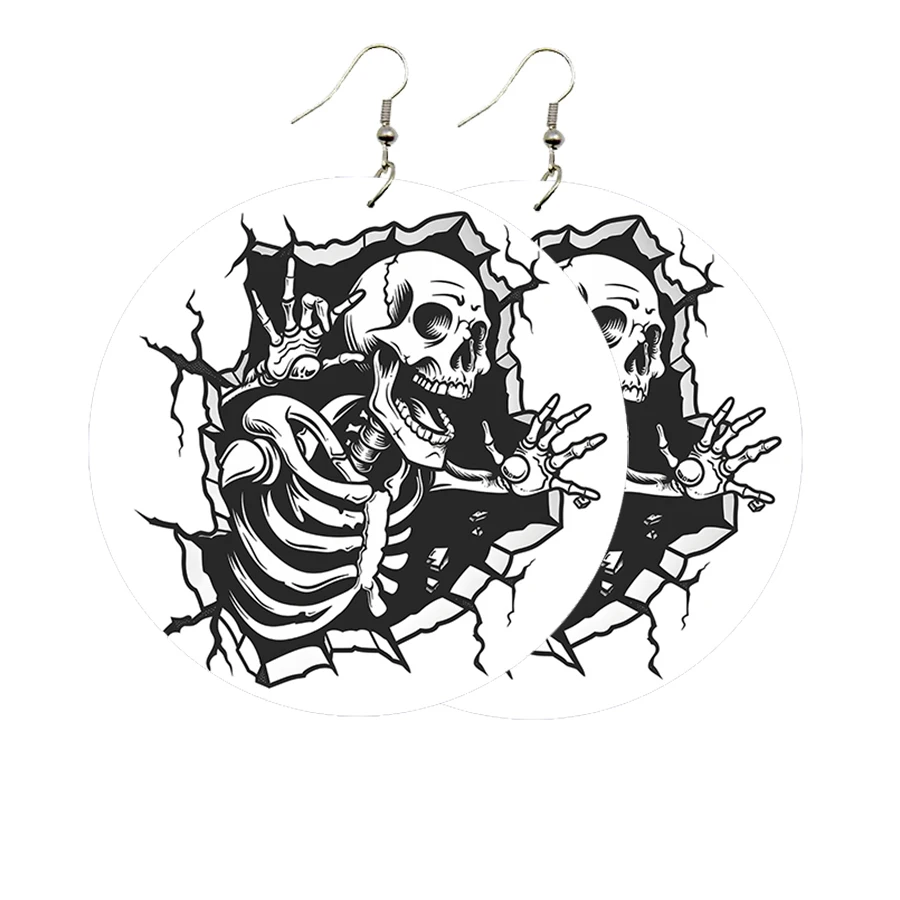 1 Пара Стильных Деревянных Висячих Сережек На Тему Хэллоуина Летучие Мыши Череп