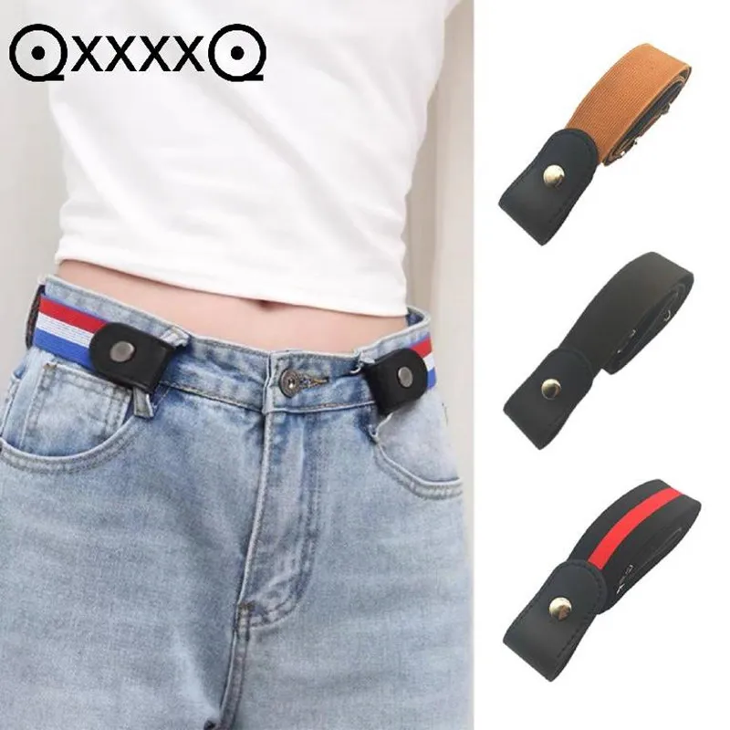 Ремень без пряжки Простой ремень эластичный для джинсов мужчин и женщин