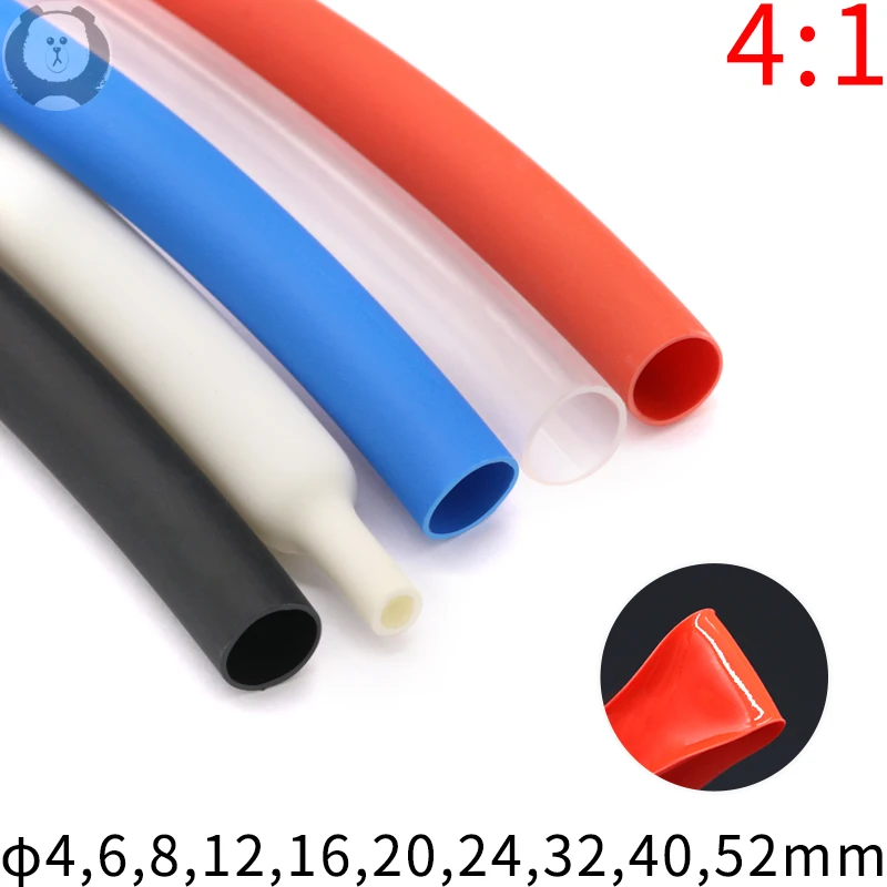 

1M ID 4 6 8 12 16 20 24 32 40 52 mm Heat Shrink Tube with Glue Adhesive Lined 4:1 Dual Wall Tubing Sleeve Wrap Wire Cable kit