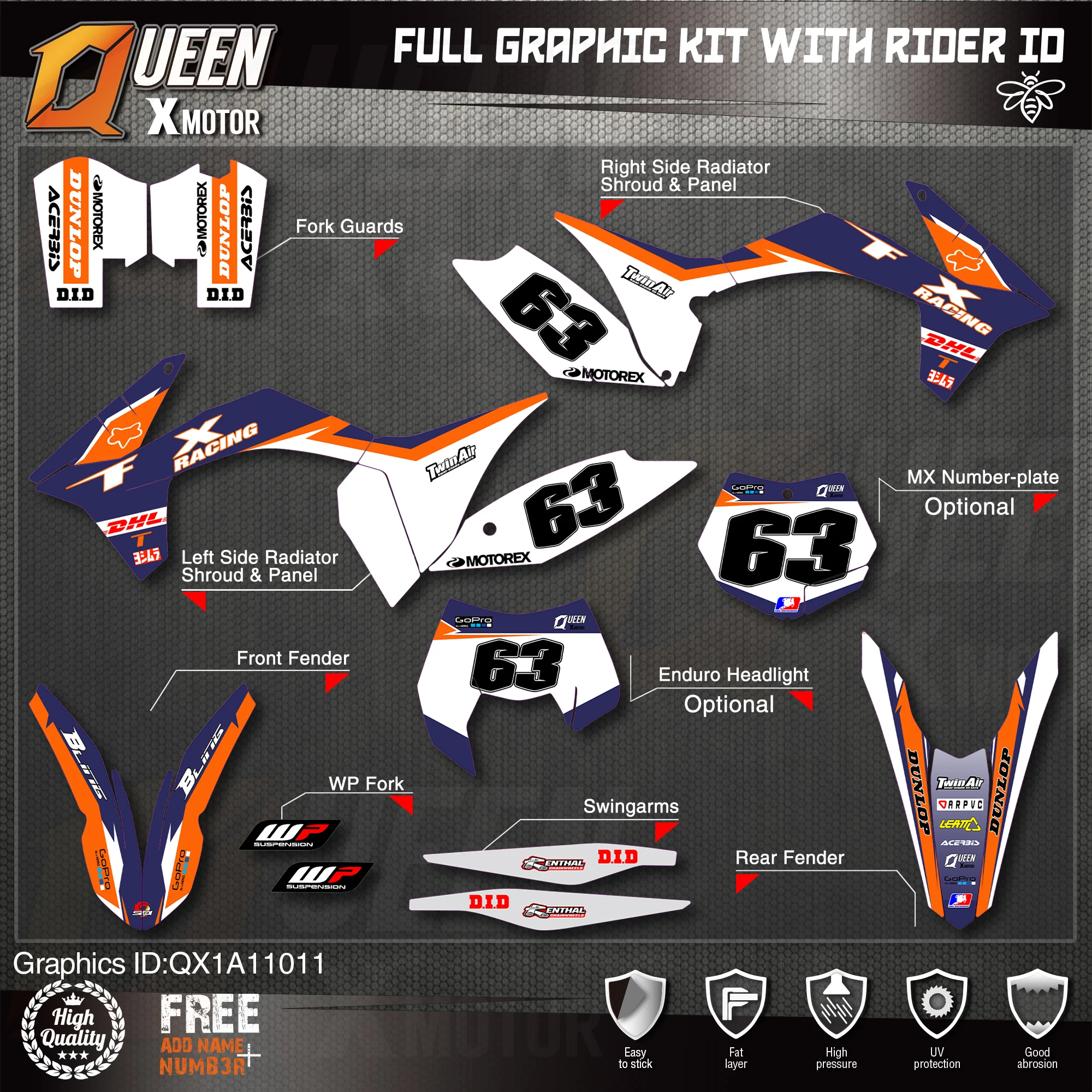 QUEEN X MOTOR Custom Team графические наклейки Набор наклеек для KTM 2011 2012 SX SXF 2013 EXC Φ 011 |