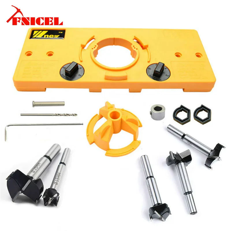 

35MM Concealed Cup Style Hinge Jig Boring Hole Drill Guide + 5Pcs Forstner Bit Wood Cutter Carpenter f Woodworking Tools