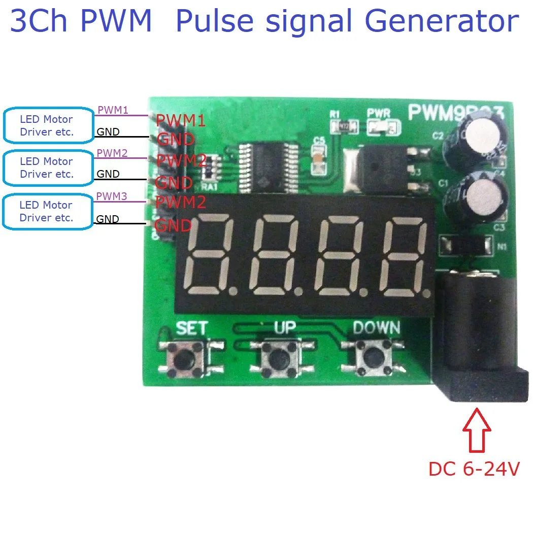 

DC 6-24V 12-30MA 3 Channel 20HZ-1MHZ Duty Cycle Frequency Adjustable PWM 5V TTL Level Square Wave Pulse Signal Generator