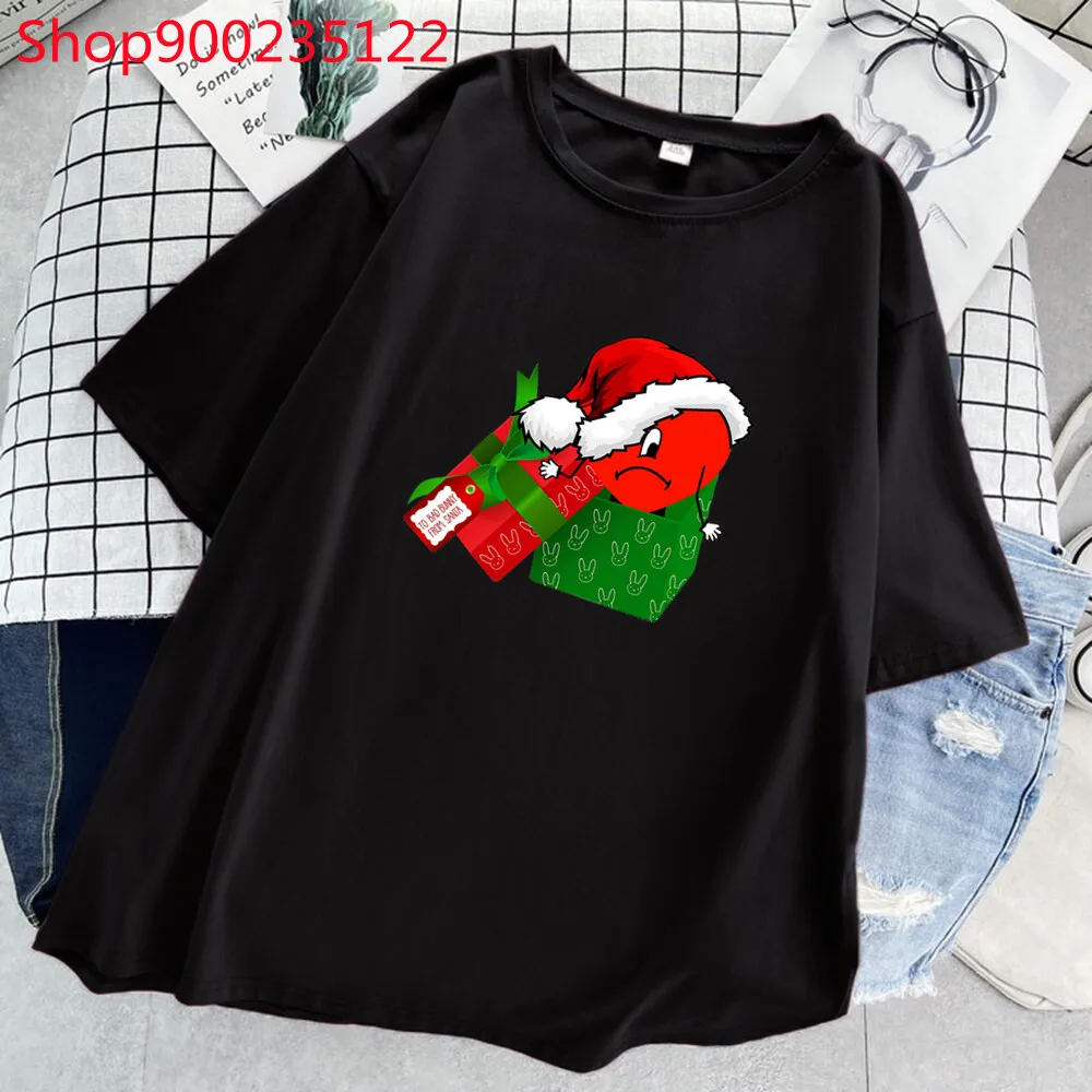 Женские футболки рождественские с принтом плохого кролика летние модные черные