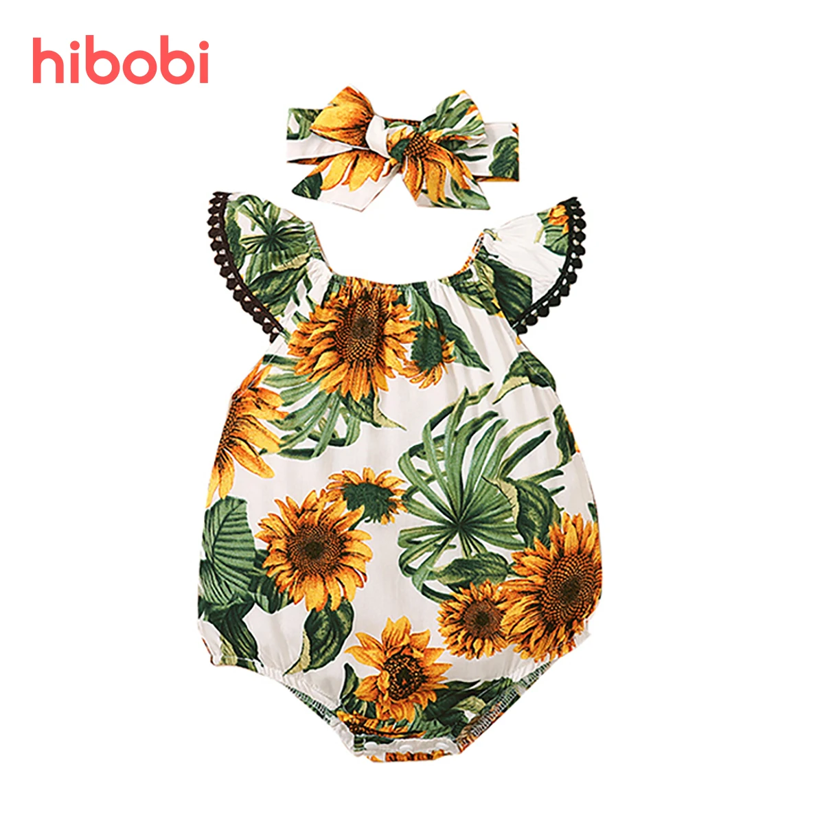 

Боди hibobi для маленьких девочек, комбинезоны с коротким рукавом и принтом подсолнухов для новорожденных, Летний комбинезон из двух предмето...