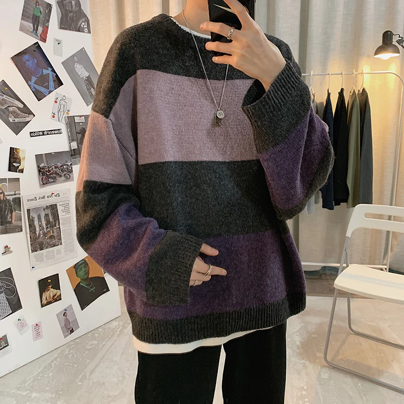 Fashion Sweater Pullovers Men Handsome Unisex Casual High Street Stylish Dynamic Male Clothing Knitting Baggy All-match College