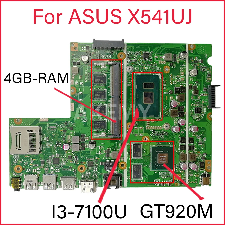 

X541UVK материнская плата для ноутбука ASUS X541UJ X541UV оригинальная материнская плата 4GB-RAM I3-7100U GT920M