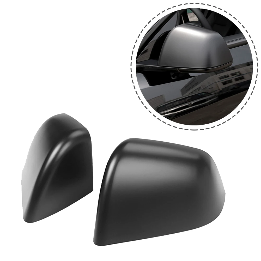 

For Tesla Model Y 2020-2021 Side Door Mirror Cover Trim Car Trim External Matte Black 2pcs Accessories Equippments