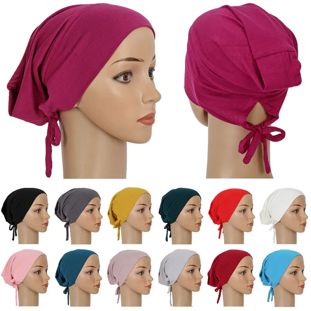 

Modal Cotton Underscarf Turban Bone Bonnet Muslim Hijab Hat Women Stretch Inner Cap Ninja Hats Arab Beanie Skullies Islamic Caps