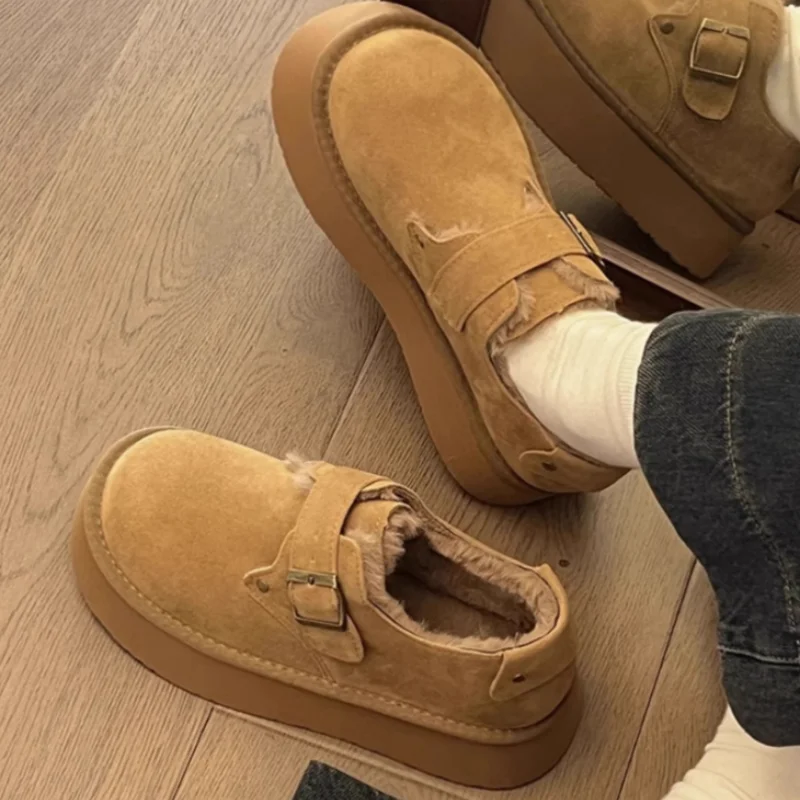 Мокасины с неглубоким носком сабо без шнуровки на платформе сохраняющие тепло