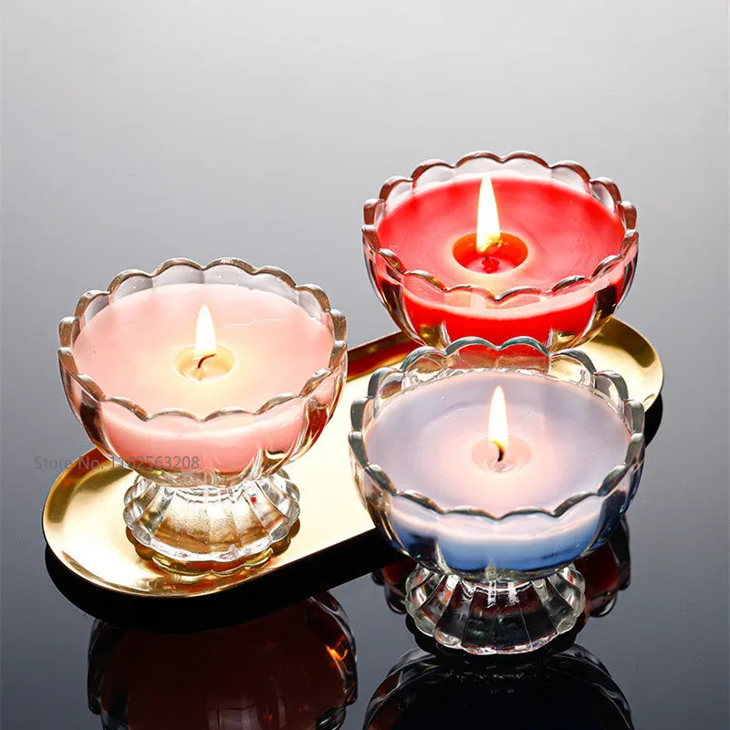 Cup Retro Transparent Glass Lotus Cup Candle Container Candle Making Kit