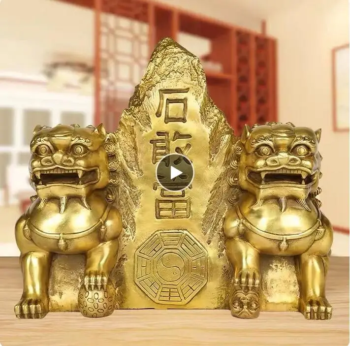 

Animal Decoration, Pure Copper, Taishan Stone Dare, Ornaments, Double Lion, Town House, Phlegm, Feng Shui, Copper Lion, Crafts