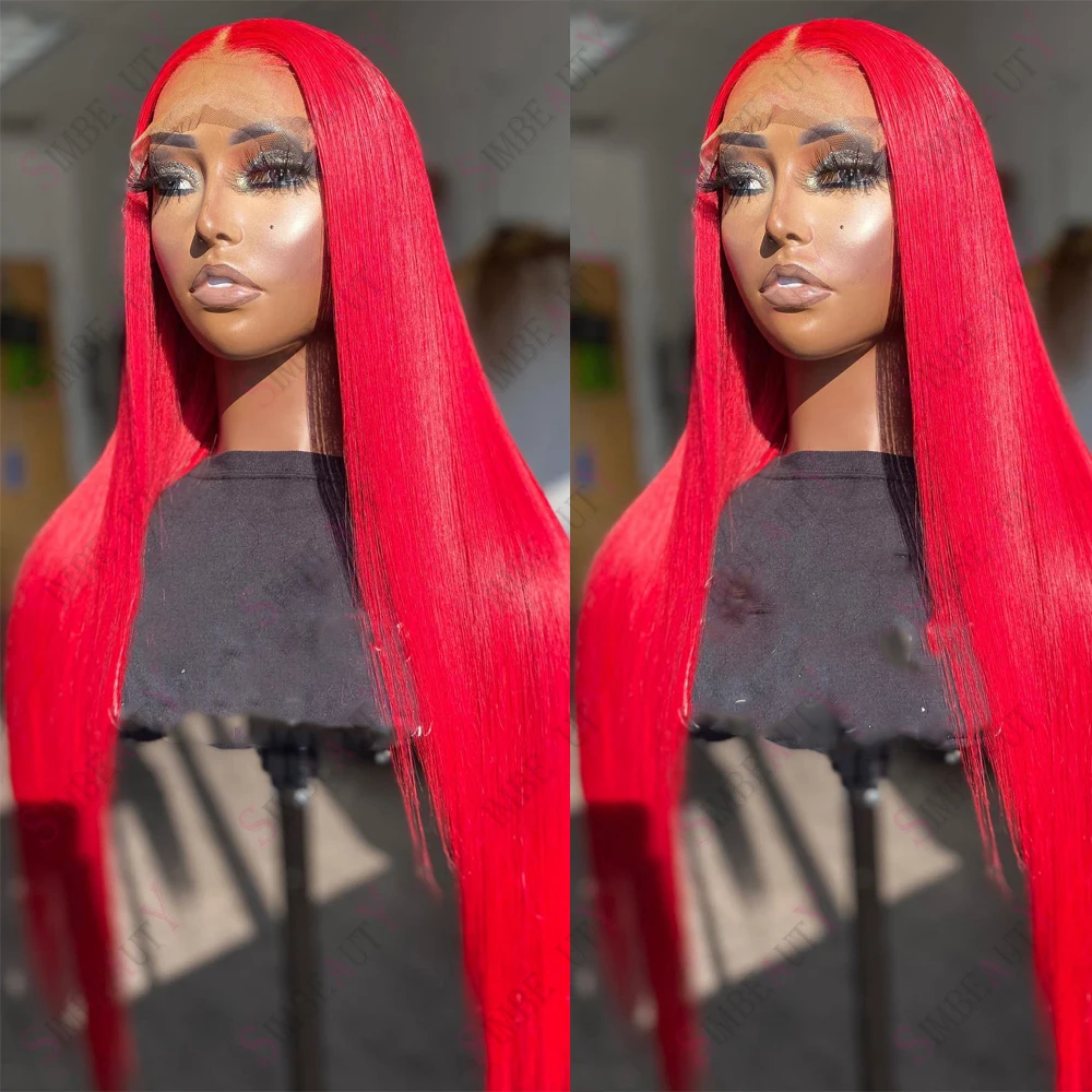 

360 Lace Frontal Red Color Straight Wig Preplucked Bleach Knot 13x6 Lace Front Wigs for Women Remy Indian Human Hair 5X5 Closure