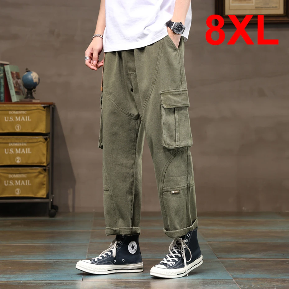 

Plus Size 7XL 8XL Pants Men Big Pocket Cargo Pants Fashion Casual Big Size Trousers 8XL 7XL Clothes Male Bottom Khaki Green