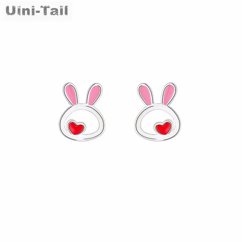 Uini-Tail, хит продаж, новые серьги из стерлингового серебра 925 пробы с розовым кроликом, модные, динамичные, милые розовые серьги в форме сердца для девочек ED058 (art.: 3920dafbdafe6) - 3920dafbdafe6