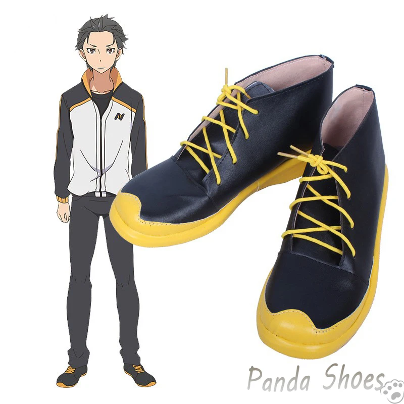 Re Zero Natsuki Subaru Cosplay Shoes Anime Cos Black Boots Sneaker Natsuki Subaru Cosplay Costume Prop Shoes for Halloween Party