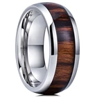 8 мм мужское модное кольцо из нержавеющей стали с купольным покрытием серебряного цвета с почищенным щеткой гавайским Koa дерево винтажное мужское обещание обручальное ювелирное изделие