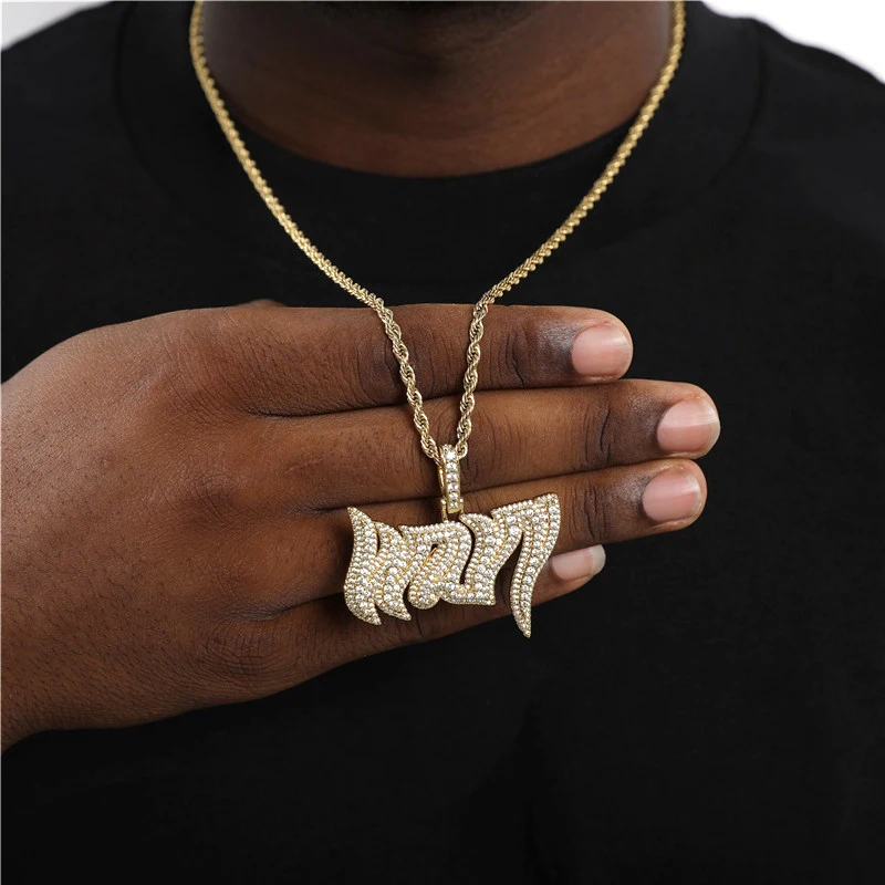 

Hip Hop Necklace Brass Gold Silver Color Iced Out Chains Micro Pave Cubic Zircon Symbol Pendant Necklace Charm For Men Gifts