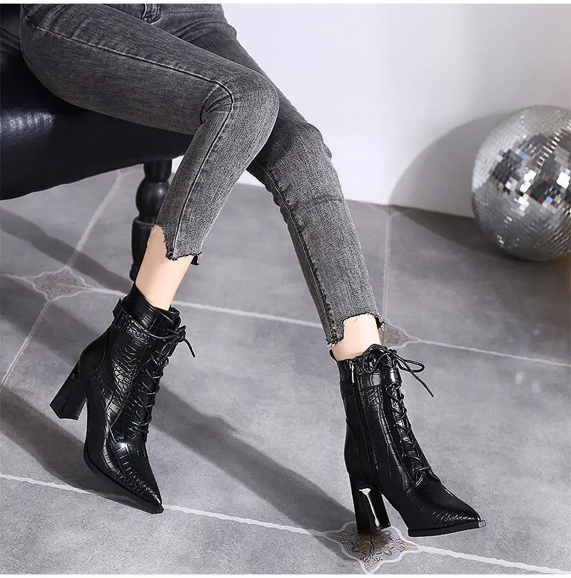 

Female High Heels Women's Shoes PU Thick Heel Solid Color Increase Keep Warm Breathable Waterproof and Non Slip Women Shoes