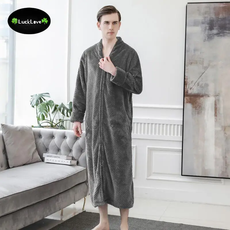 

140cm X Long Floor Length Warm Robe For Men's Bathrobe Thick Velvet Kimono Home Clothes Hombre Cardigan Zipper Robes Gown Design