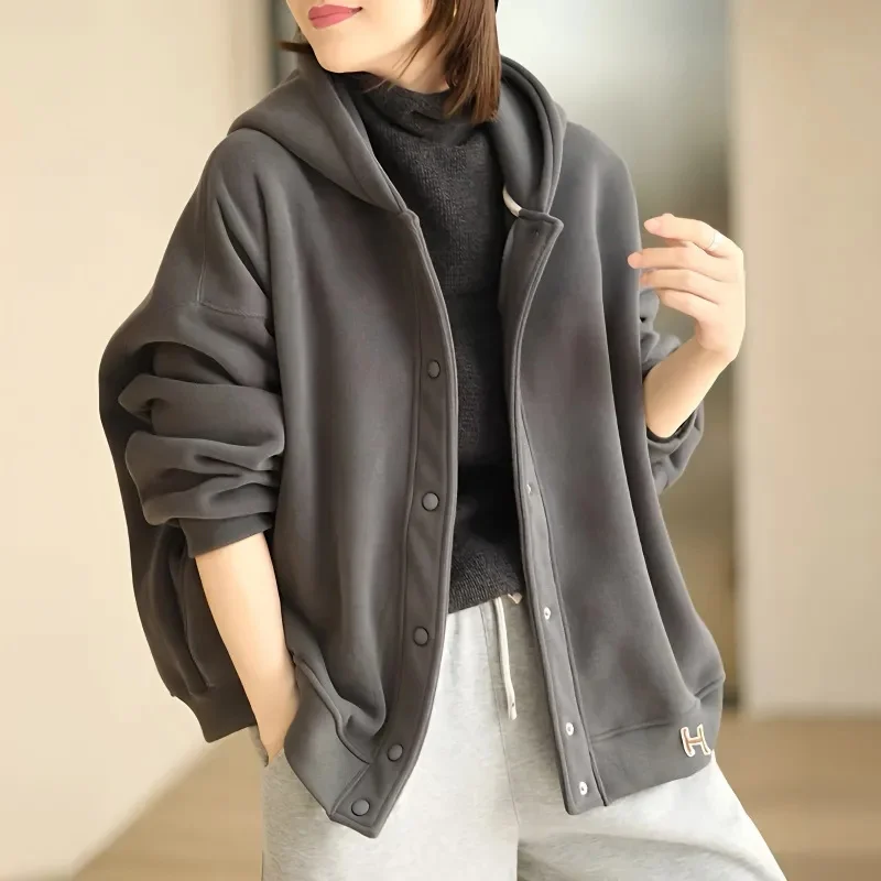 Женская толстовка с капюшоном и длинным рукавом свободного покроя