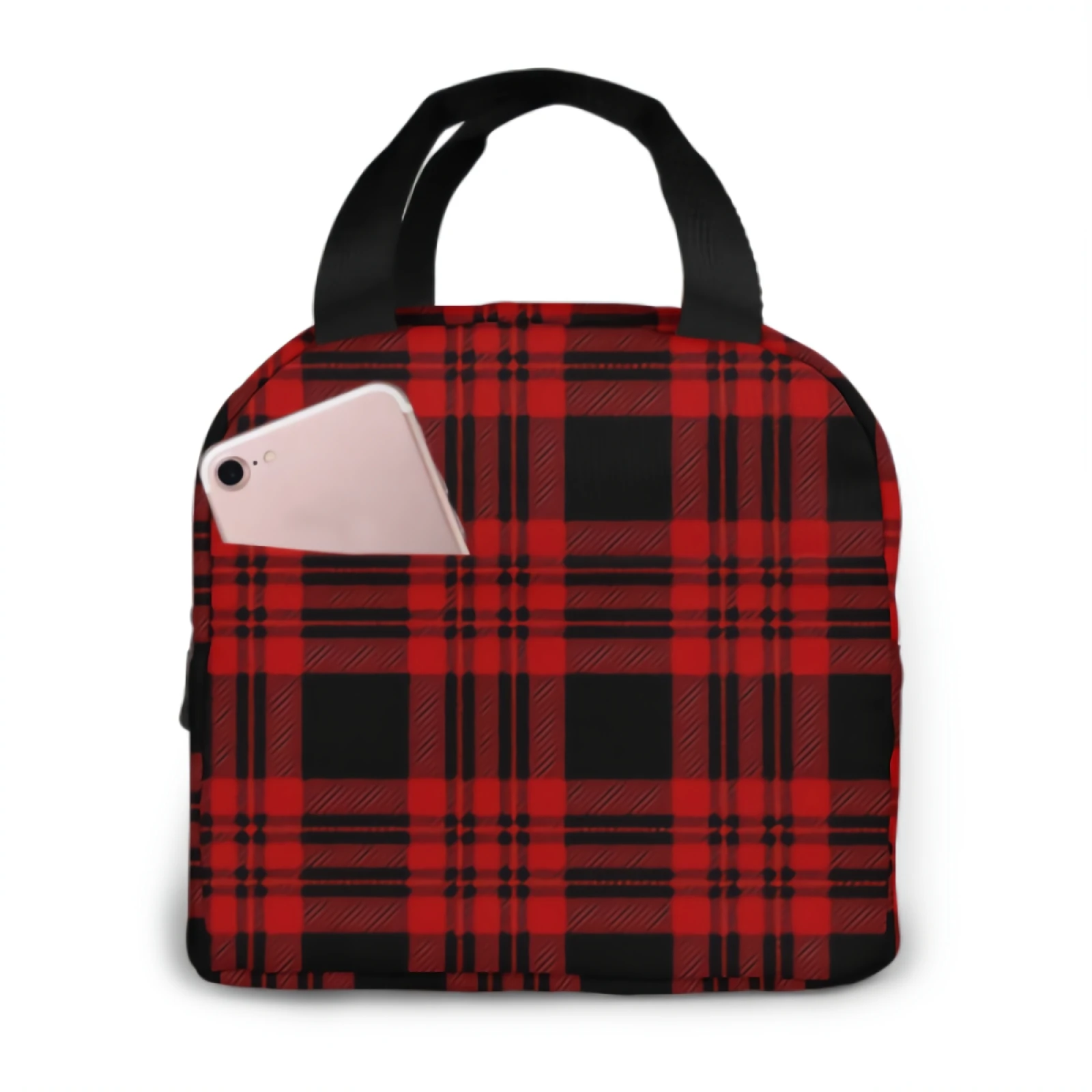 

Red And Black Tartan Plaid Insulated Lunch Bag lunch box containers for Women Men Shopping Office，School，Picnic