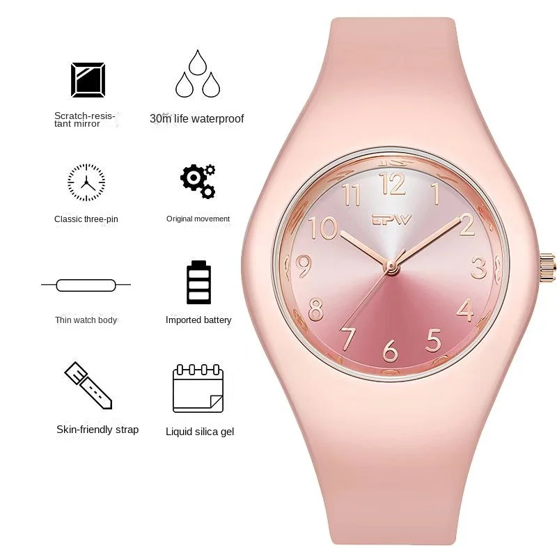 

Women Cream Color Watch Ultra-thin Fashion Gift Silicone Strap Leisure Watch Geneva Sport Wristwatch Clock Rubber Strap Watches