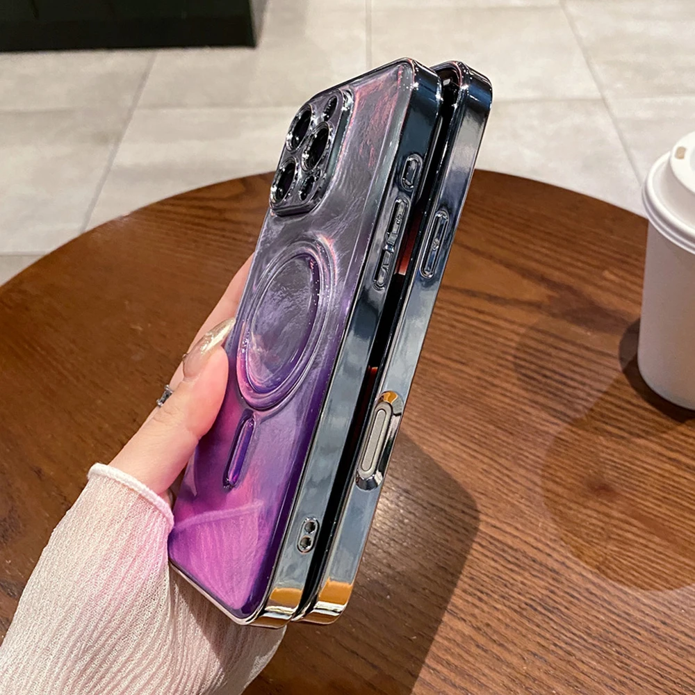 Ослепительный блестящий градиент для Magsafe магнитный чехол телефона iPhone 16 15 11 12 13 14