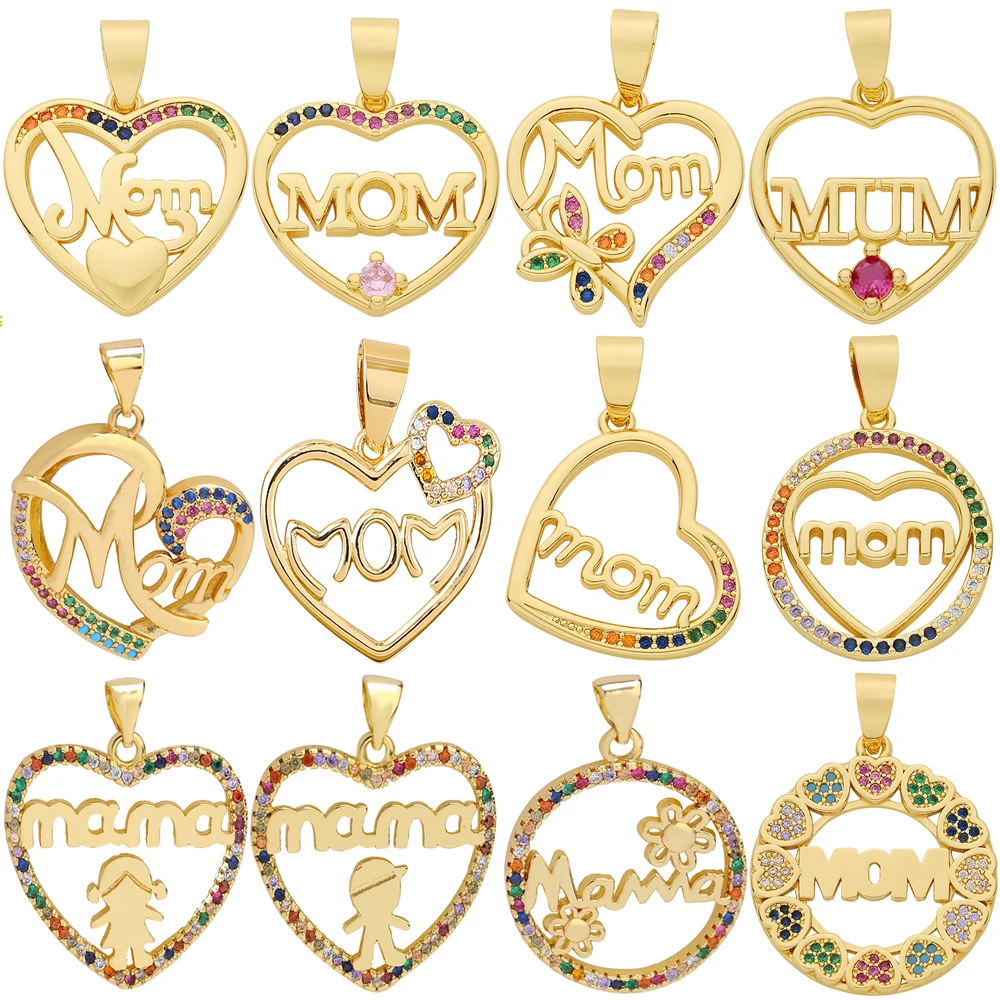 

Juya 18K Real Gold Plated Rainbow Zircon Love Heart Mama MoM Charms For DIY Mother's Day Needlework Pendant Jewelry Making