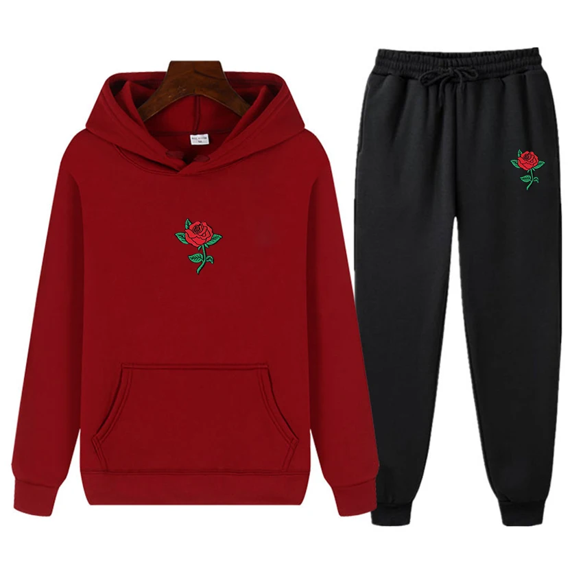 

Autumn Winter Casual Sports Suit Unisex Hoodie Pullover+trousers 2-Piece Set Men Women Thick Sweater Elastic Waist Solid Fashion