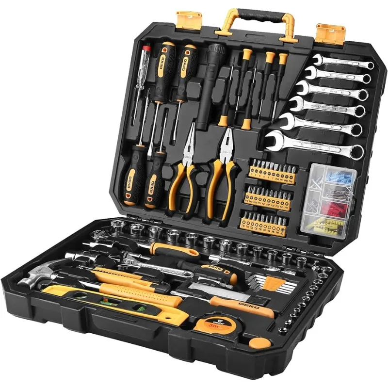 

DEKOPRO 208 Piece/258 Piece Tool Set,General Household Hand Tool Kit, Auto Repair Tool Box with Plastic Toolbox Storage Case