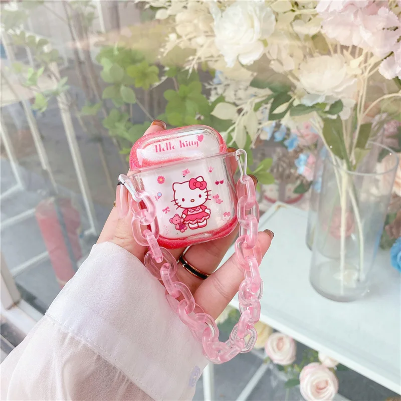 

Cute Quicksand Kitty Squirrel Pink Chains Apple AirPods 2 Case Cover AirPods Pro Case IPhone Earphone Accessories Air Pod Case