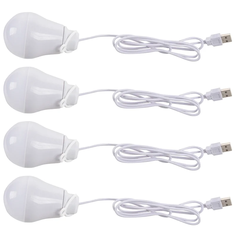 

4X DC5V 5W LED Bulb USB Lamp Portable White Light for Outdoor Laptop (White)