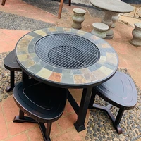 Best selling 5 pcs set Garden Patio round BBQ Table and chair Set Cast Aluminium Outdoor metal furniture BBQ stools
