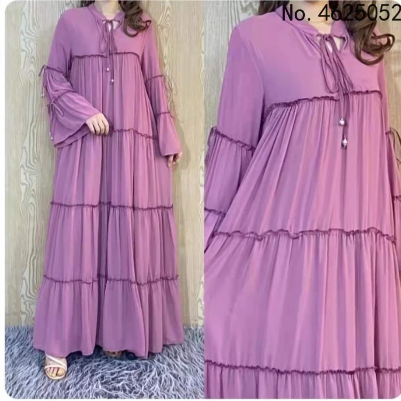 

New Arrival Elegent African Women Long Sleeve V-neck Polyester Pink White Green Long Robes African Dresses for Women