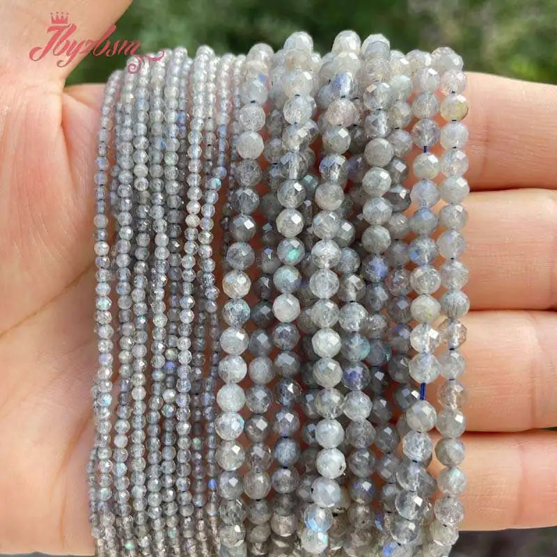 

Natural Labradorite Gray Faceted Round Spacer Loose Stone Beads For DIY Jewelry Making Necklace Strand 15"2/3/4mm Free shipping