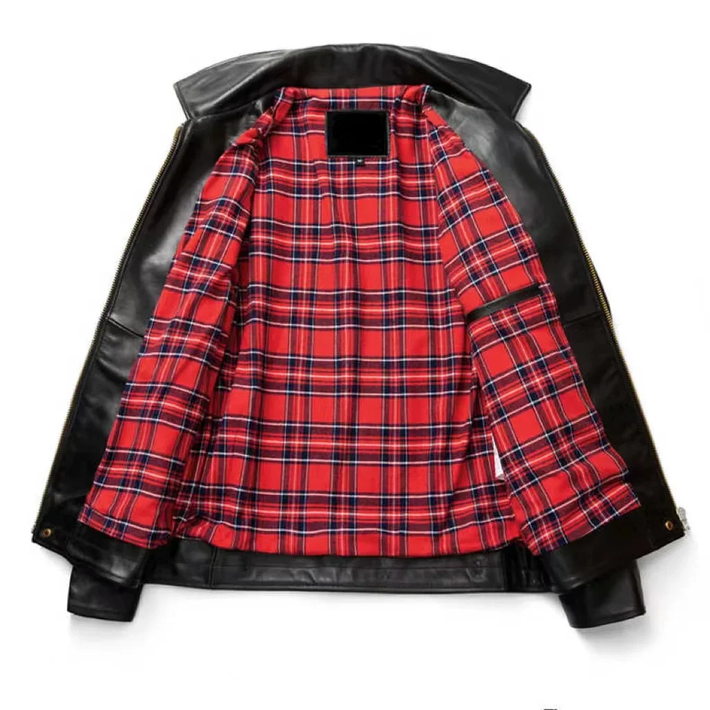 Классическая Черная мужская куртка из натуральной воловьей кожи простая