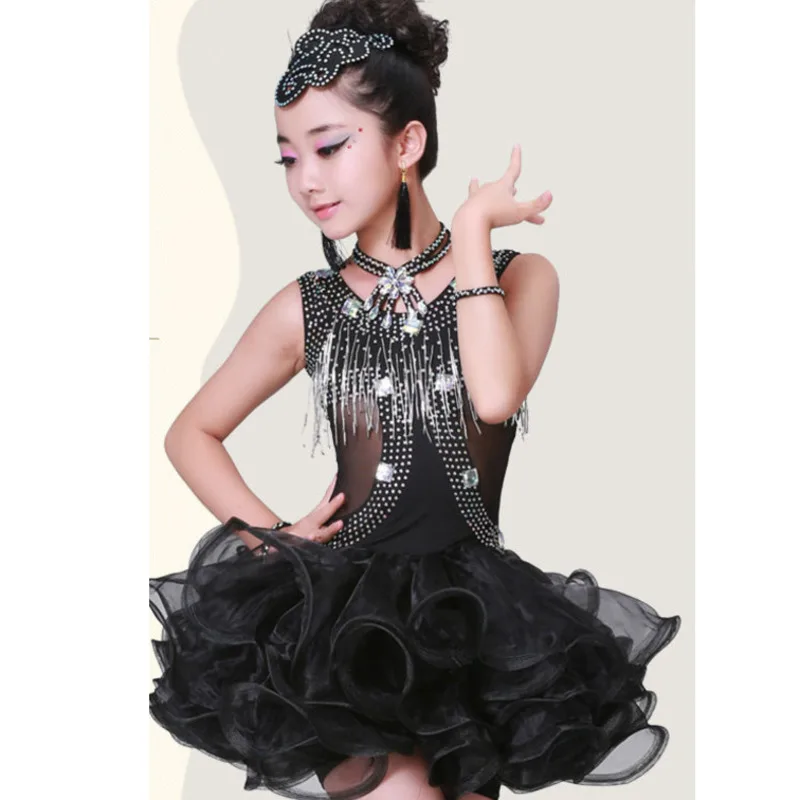 Детское платье с бахромой и блестками для латиноамериканских танцев |