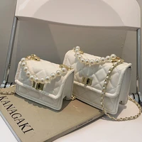 pearl chains crossbody bag for women 2022 new luxury brand handbag female yellow blue white lattice shoulder bags and purses