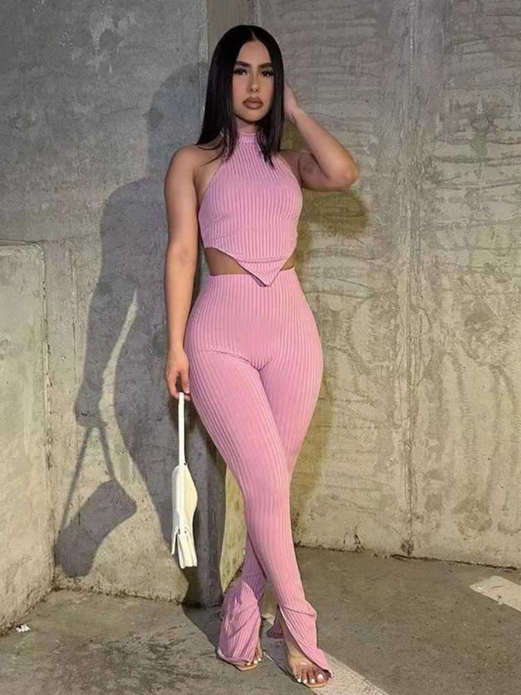 

Комплект из двух предметов для женщин трикотажный женский костюм с открытой спиной модная облегающая женская одежда с высокой талией Роскошные комплекты