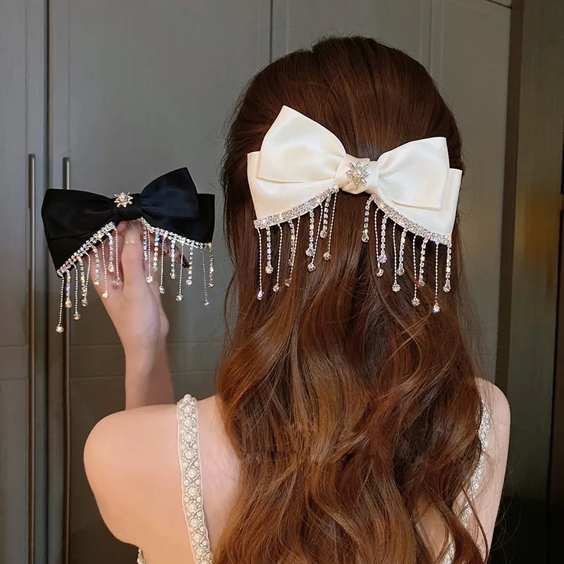 

YAMEGA Big Bow Bling Rhinestone Tassel Hair Clips Hairpins Barrettes Wedding Korean Hair Pins Hairgrip Accessories For Women New